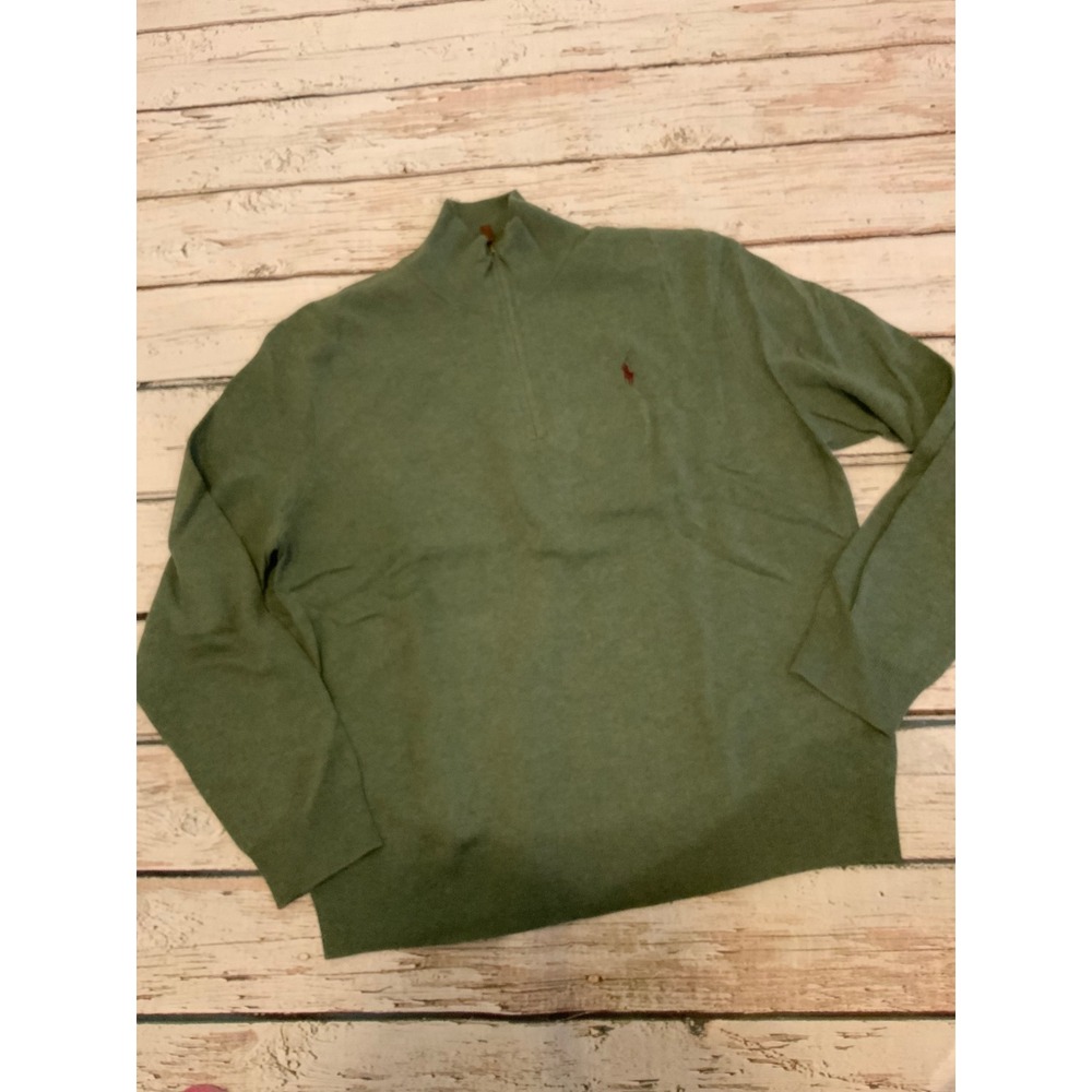 Polo Ralph Lauren Mens XL Sage Green 100% Merino Wool Quarter Zip Sweater Pony